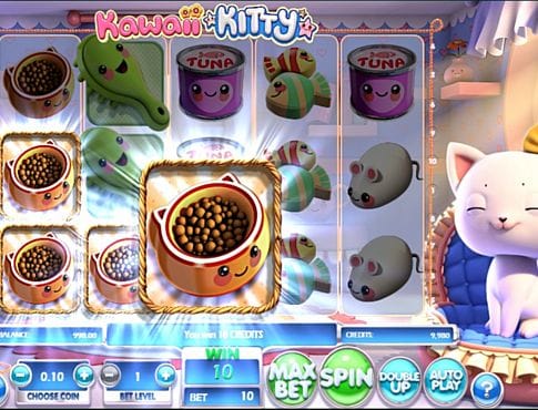 Игровой автомат Kawaii Kitty - призовая комбинация на линии Призовая комбинация на линии в игровом автомате Kawaii Kitty